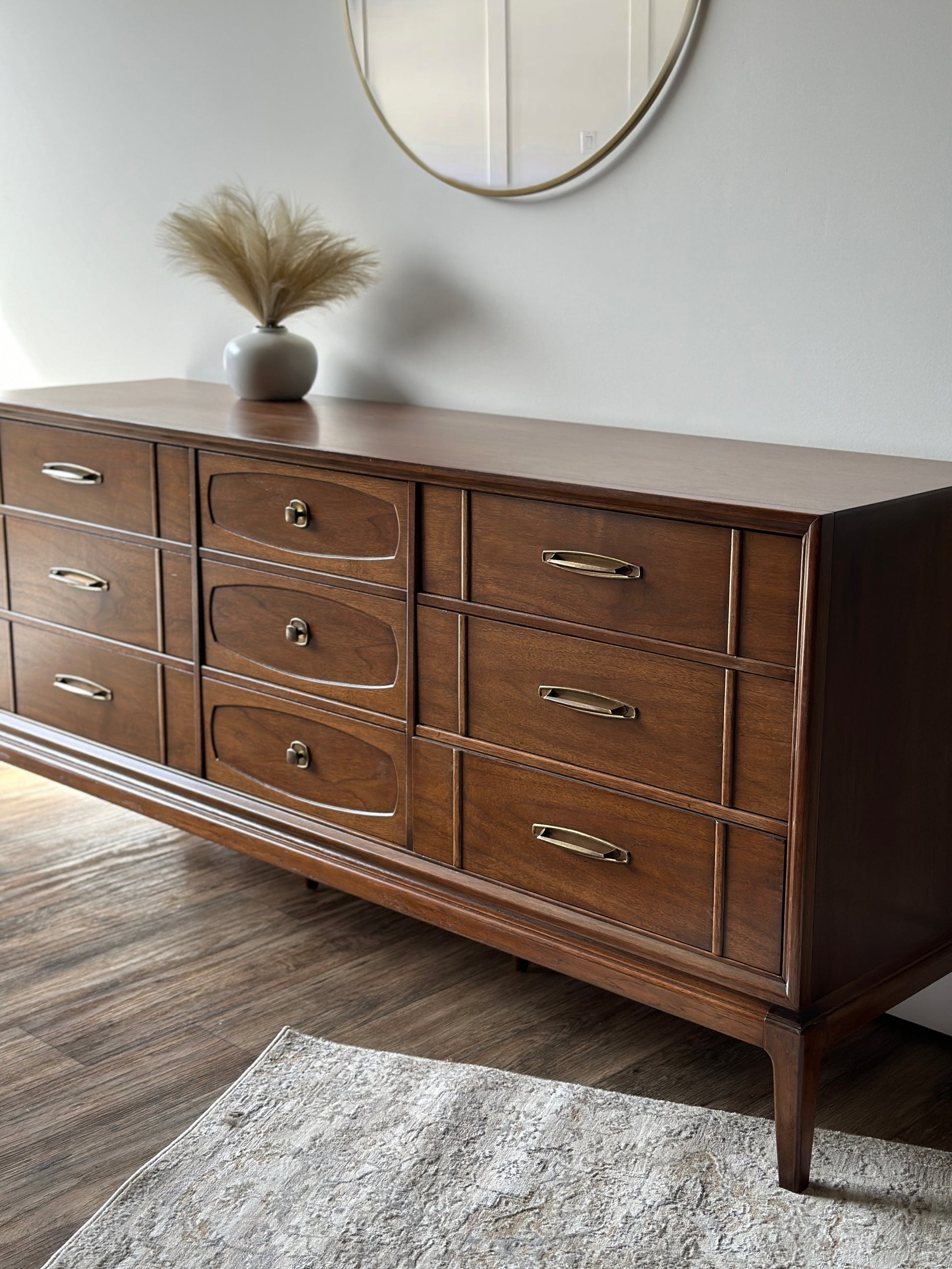 mid century modern dresser 9 drawer Walnut 9-drawer Dresser & Mirror by Jack Cartwright - Midcentury Dressers & Chests For Sale